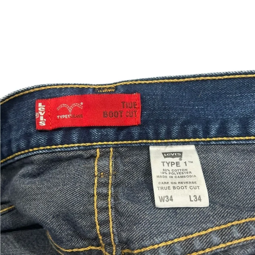 Levi’s Type 1 True Bootcut Jeans W34 L34 Dark Wash Classic Straight  Denim - Picture 3 of 6
